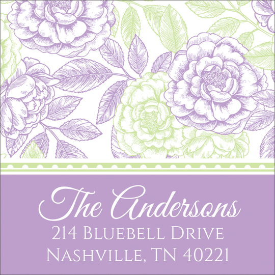 Lilac & Celery Garden Rose Square Address Labels